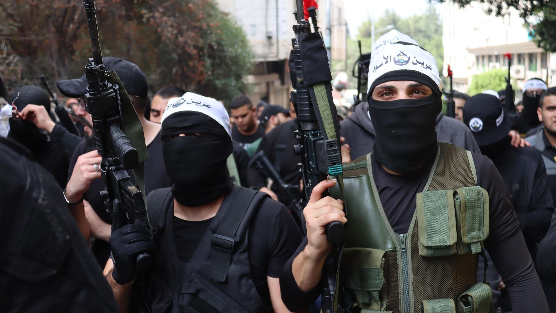 Palestinian fighters from the Lions’ Den group rally in Nablus in the occupied West Bank on 23 October 2022.