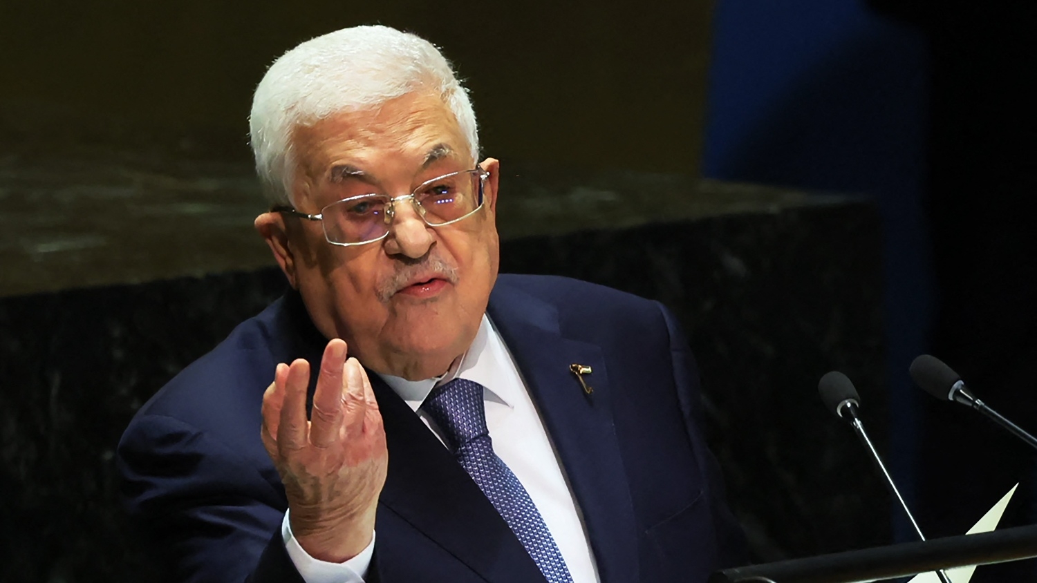 Palestinian Authority President Mahmoud Abbas speaks during the United Nations General Assembly at the United Nations headquarters on 21 September 2023 in New York City.