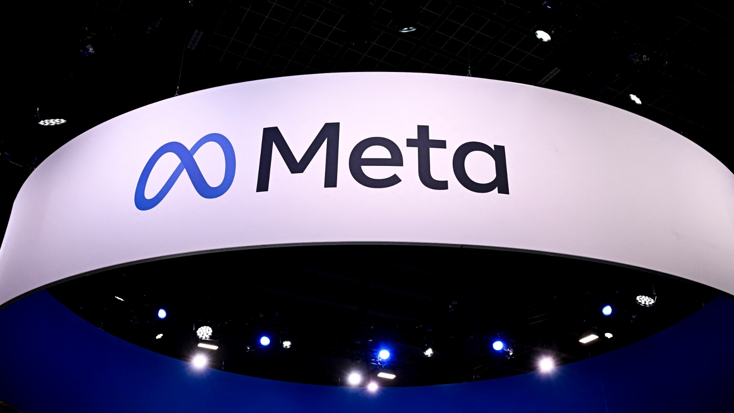 A logo of US tech company Meta is displayed during the Vivatech technology startups and innovation fair, at the Porte de Versailles exhibition centre in Paris on 22 May 2024.