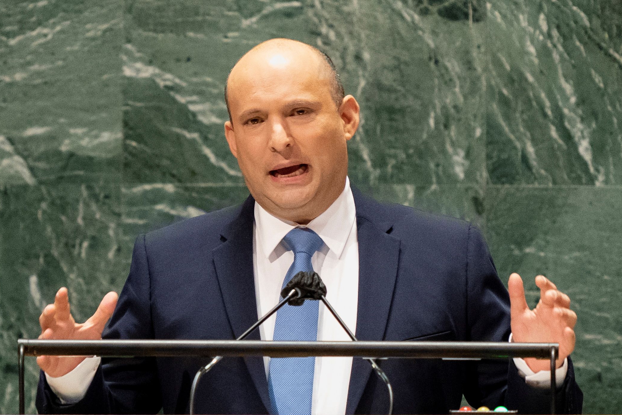 Israel’s prime minister Naftali Bennett addresses the 76th Session of the UN General Assembly, at the UN headquarters in New York, US, 27 September 2021 