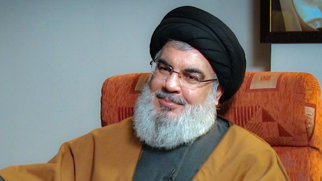 A file handout picture obtained by AFP from the office of Iran's Supreme Leader Ayatollah Ali Khamenei on 28 September 2019, shows Lebanon's Hezbollah leader Hassan Nasrallah.