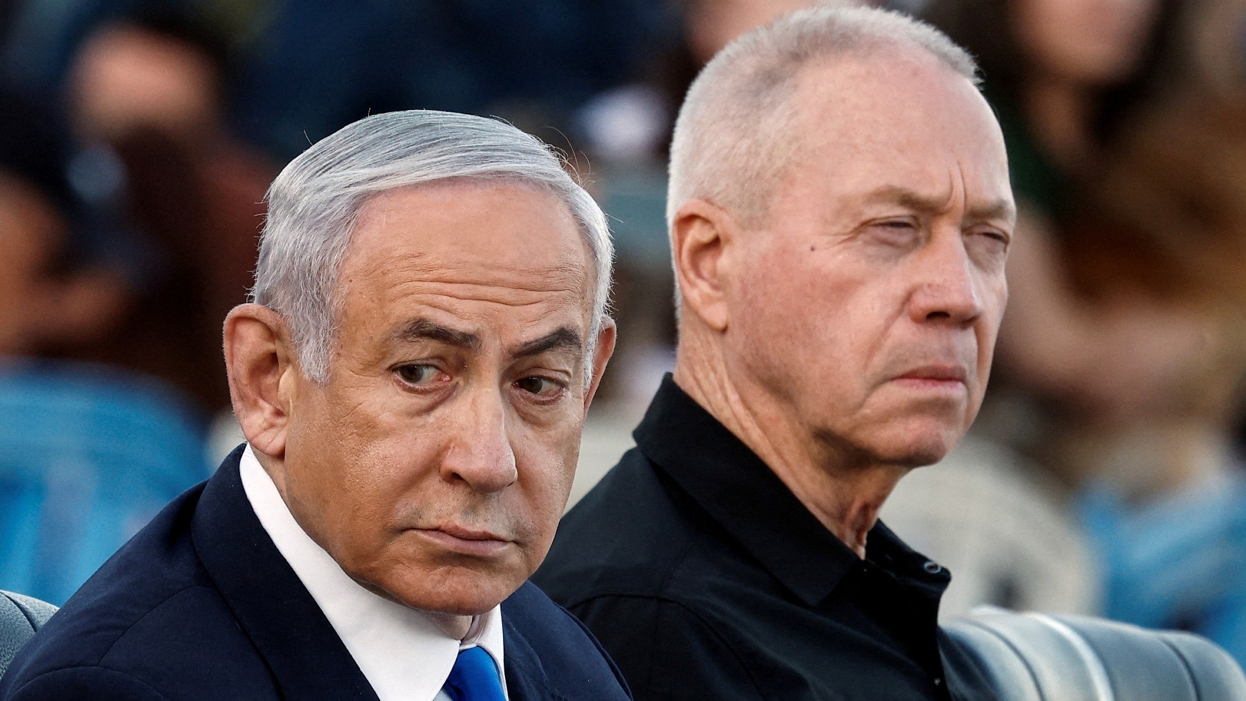 Benjamin Netanyahu and Yoav Gallant attend a ceremony at an army base near Mitzpe Ramon, Israel, 31 October 2024 (Reuters)