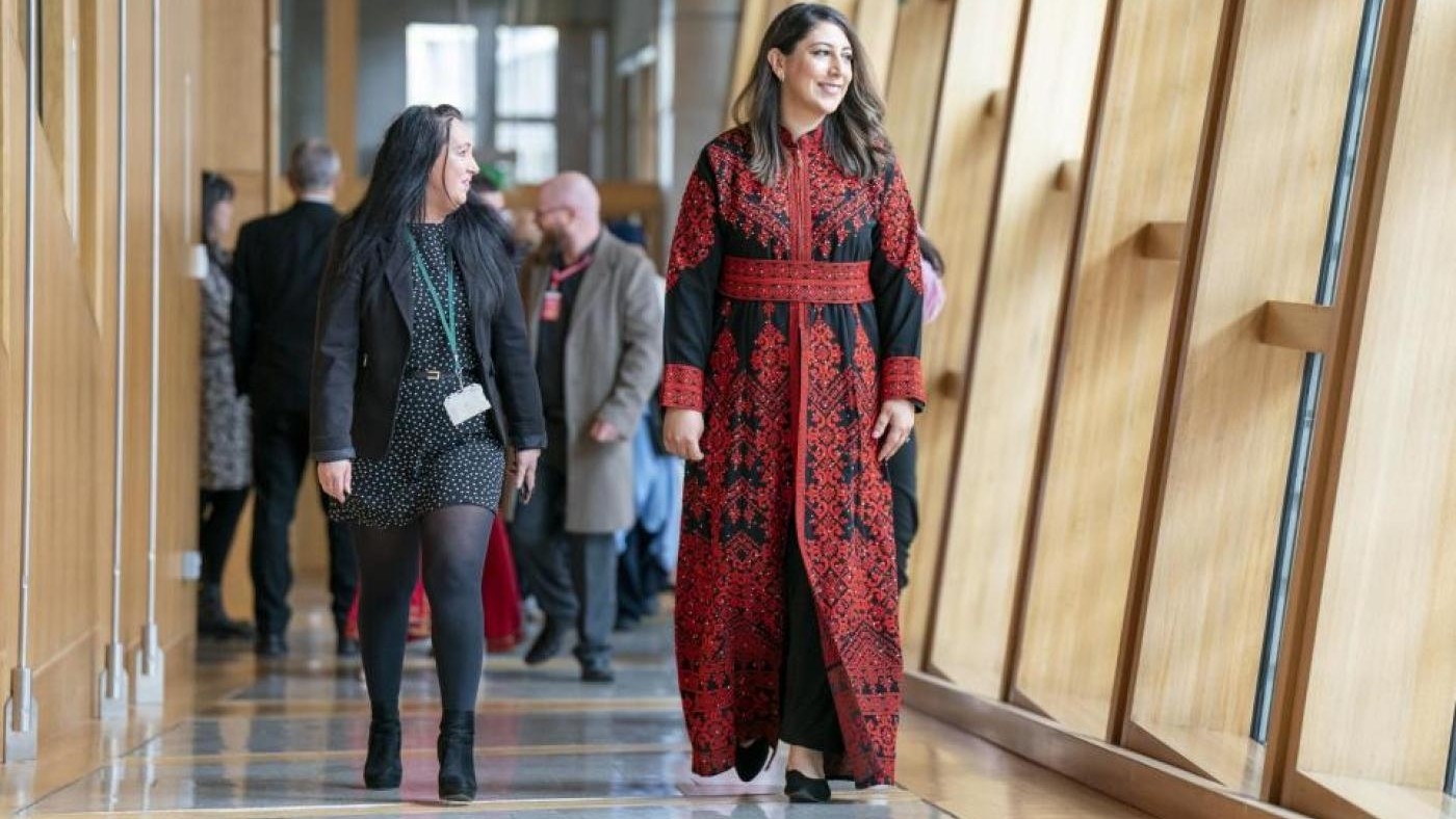 The dress has become synonymous with centuries of Palestinian traditional embroidery and culture (Screengrab/The National) 
