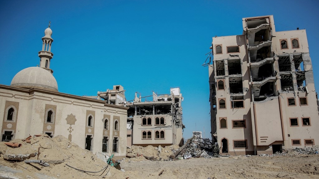 The heavily damaged Islamic University in Gaza City is pictured on 15 February 2024 (AFP)