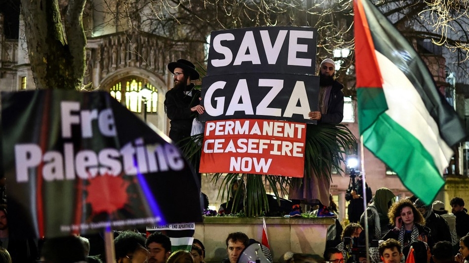 Demonstrators call for an end to the Gaza war in London on 21 February 2024. Several British ministers have disparaged such protests as hateful and destabilising (Henry Nicholls/AFP)