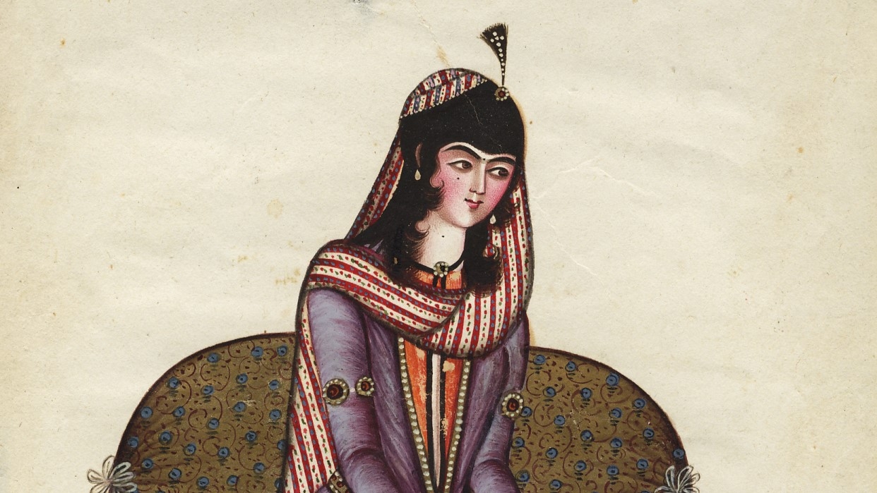 A 19th century miniature depicting a woman in Qajar Iran (Public domain)