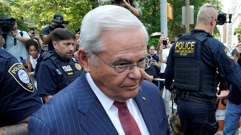 US Democratic Senator Bob Menendez of New Jersey walks out of the courthouse after being found guilty of federal corruption charges at Manhattan Federal Court in New York on 16 July 2024.