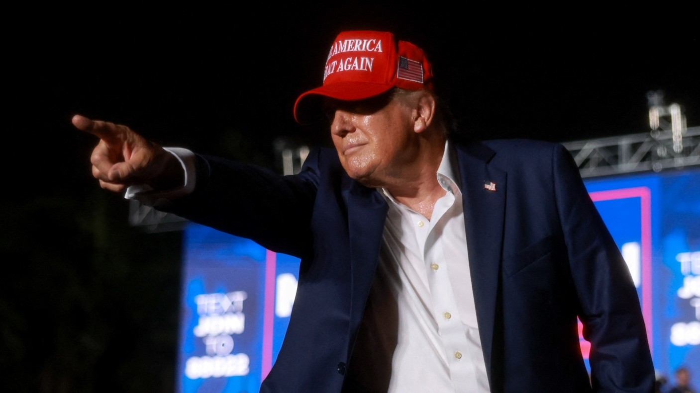 Former US President Donald Trump leaves after speaking at a campaign rally at the Trump National Doral Golf Club on 9 July 2024 in Doral, Florida.