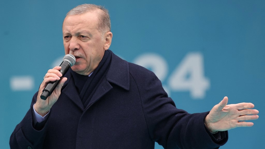 Turkish President Recep Tayyip Erdogan speaks in Ankara on 23 March 2024 (Adem Altan/AFP)