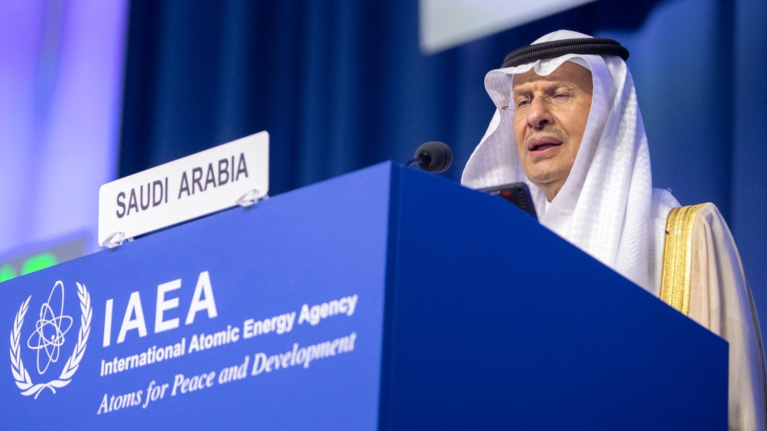 Saudi Arabia's Minister of Energy, Abdulaziz bin Salman, speaks during the 67th International Atomic Energy Agency General Conference on 25 September 2023.