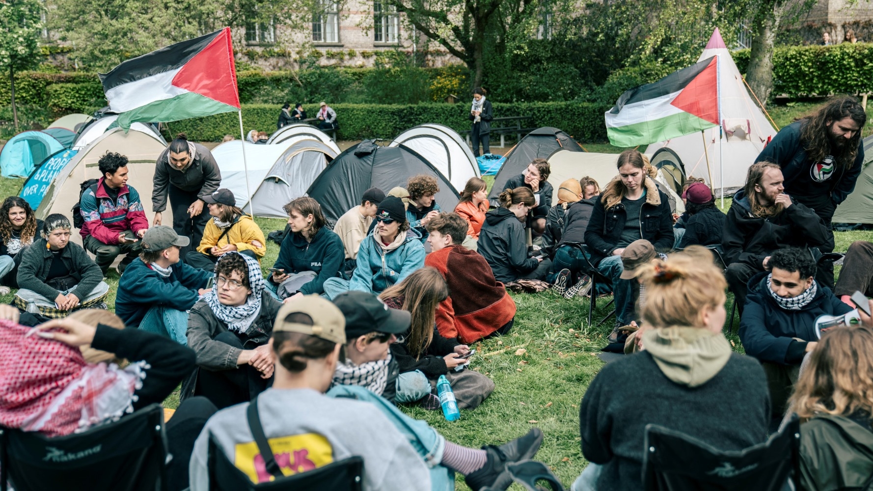 Students camp on the university's grounds demanding divestment on 6 May (Reuters/Thomas Traasdahl)