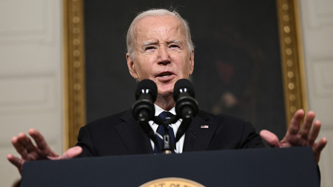 US President Joe Biden delivers remarks on the Palestinian attacks on Israel at the White House on 10 October 2023.