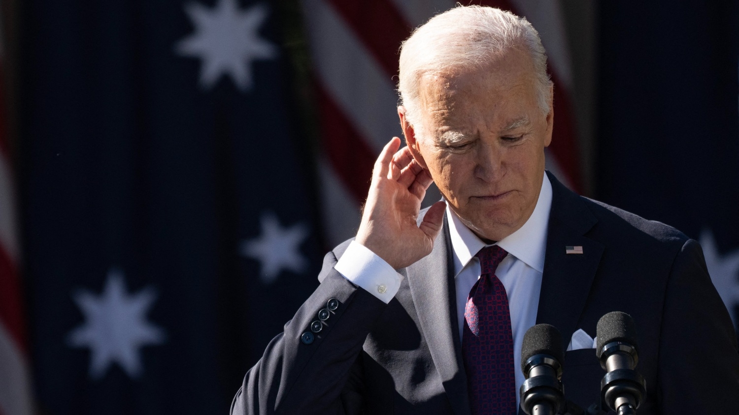 US President Joe Biden holds a press conference with Prime Minister of Australia Anthony Albanese the Rose Garden at the White House on 25 October 2023.