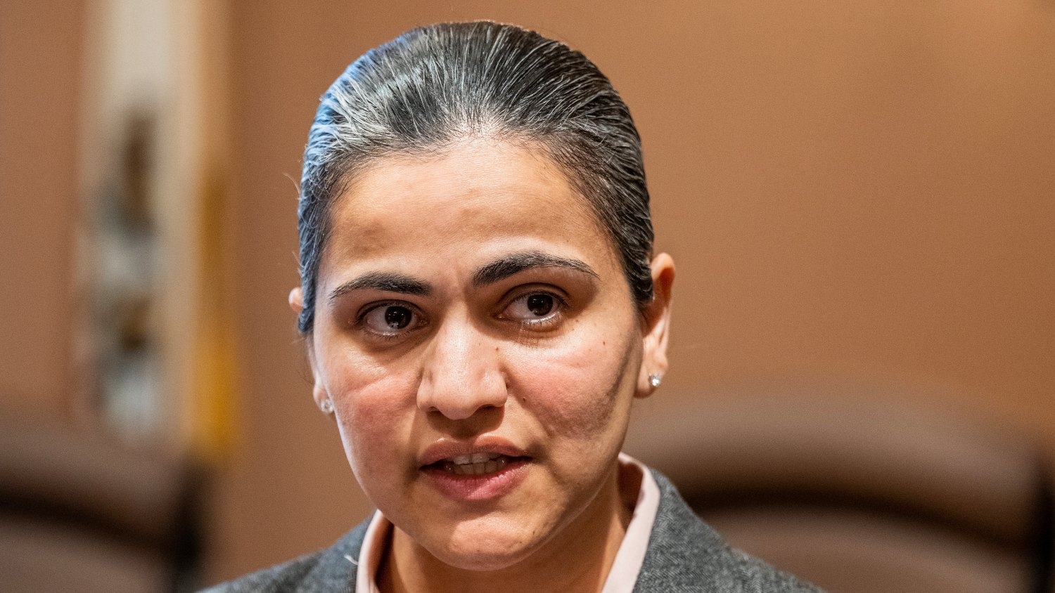 Aisha Wahab proposes a bill which adds caste as a protected category in the state’s anti-discrimination laws, in Sacramento, California on 22 March 2023