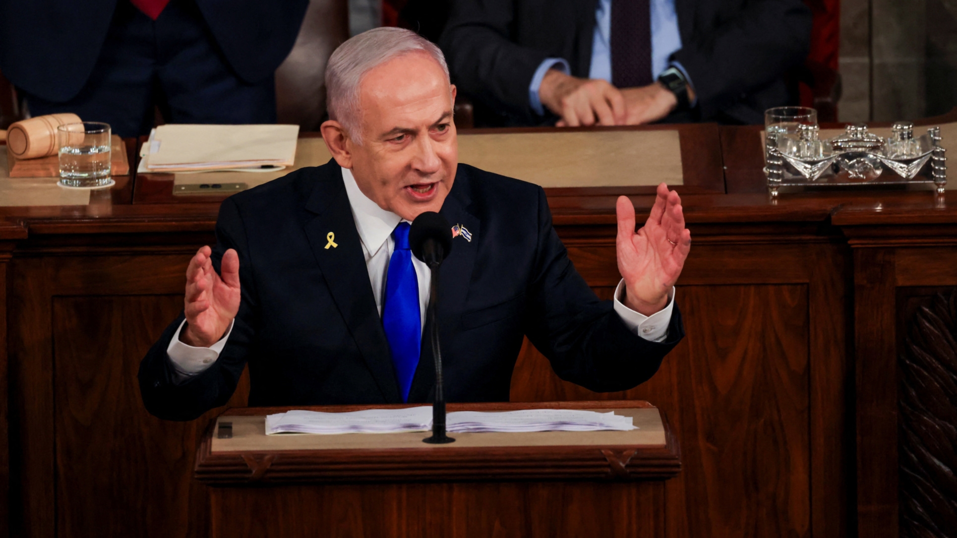 Israeli Prime Minister Benjamin Netanyahu addresses a joint meeting of Congress at the US Capitol in Washington, DC on 24 July 2024 (Kevin Mohatt/Reuters)