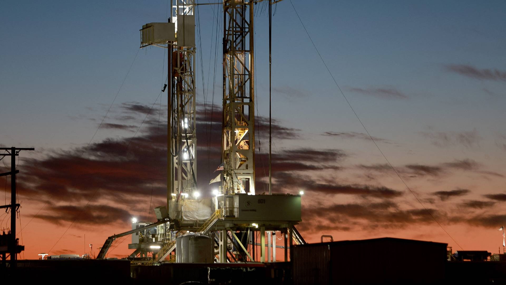 An oil drilling rig setup in the Permian Basin oil field on 13 March 2022 in Midland, Texas.