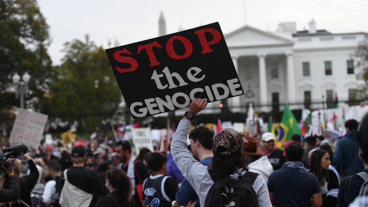 Demonstrators gather in front of the White House during a rally in support of Palestinians in Washington on 4 November 2023.