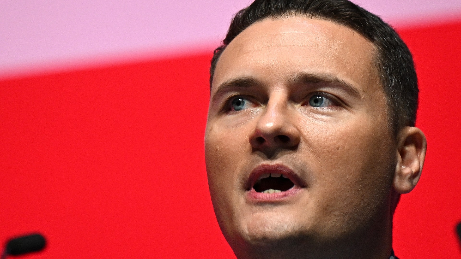 Britain's main opposition Labour Party Shadow Health Secretary Wes Streeting speaks on the final day of the annual Labour Party conference in Liverpool, northwest England, on 11 October 2023 (Reuters)