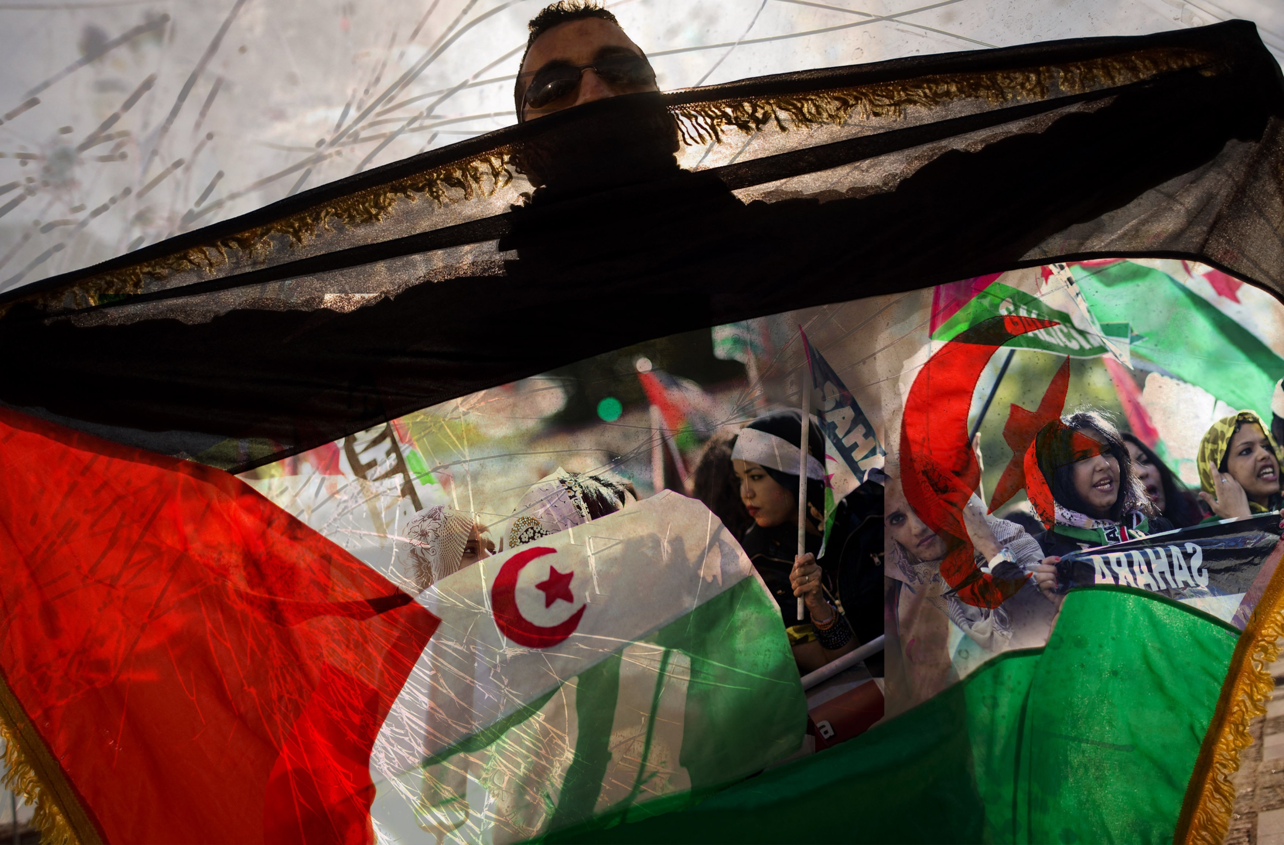Manifestation pour réclamer l’indépendance du Sahara occidental (AFP/Illustration de Mohamad Elasaar/MEE)