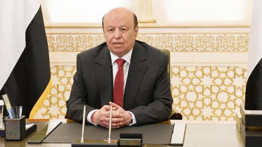 Yemeni President Abd Rabbuh Mansour Hadi delivers a speech from his residence in the Saudi capital Riyadh during the virtual 75th session of the UN General Assembly on 24 September 2020.