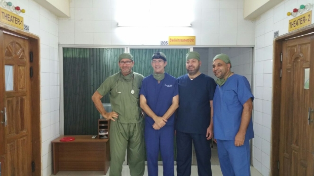 Dr David Notti (centre left) and Mounir Hakimi (centre right) at a hospital in Cox's Bazaar (screengrab)