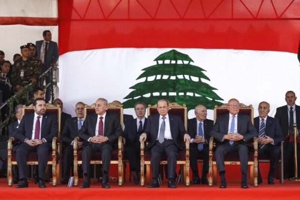 Lebanese President Michel Aoun (C), Parliament Speaker Nabih Berri (2nd-L), Caretaker Prime Minister Tamam Salam (C-R) and Hariri (L) in November 2016 (AFP)