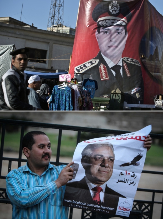 Supporters of the two Presidential candidates Sisi and Sabbahi