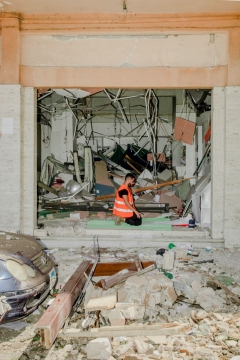Myriam Boulos - Man prays after 2020 Beirut Blast 