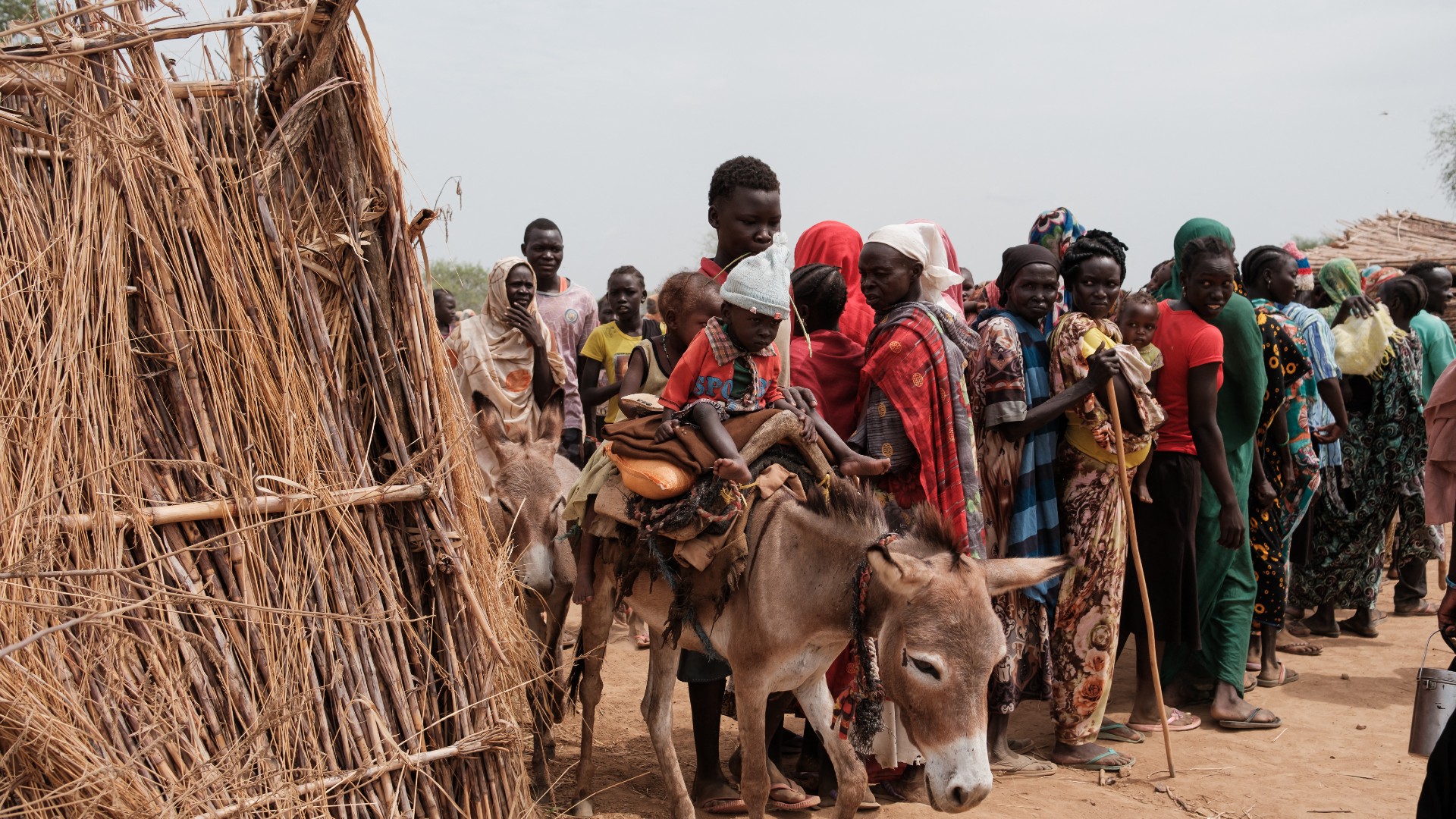 people lining up to register for aid at a camp for internally displaced persons (IDP) in Agari, South Kordofan, on June 17, 2024. 