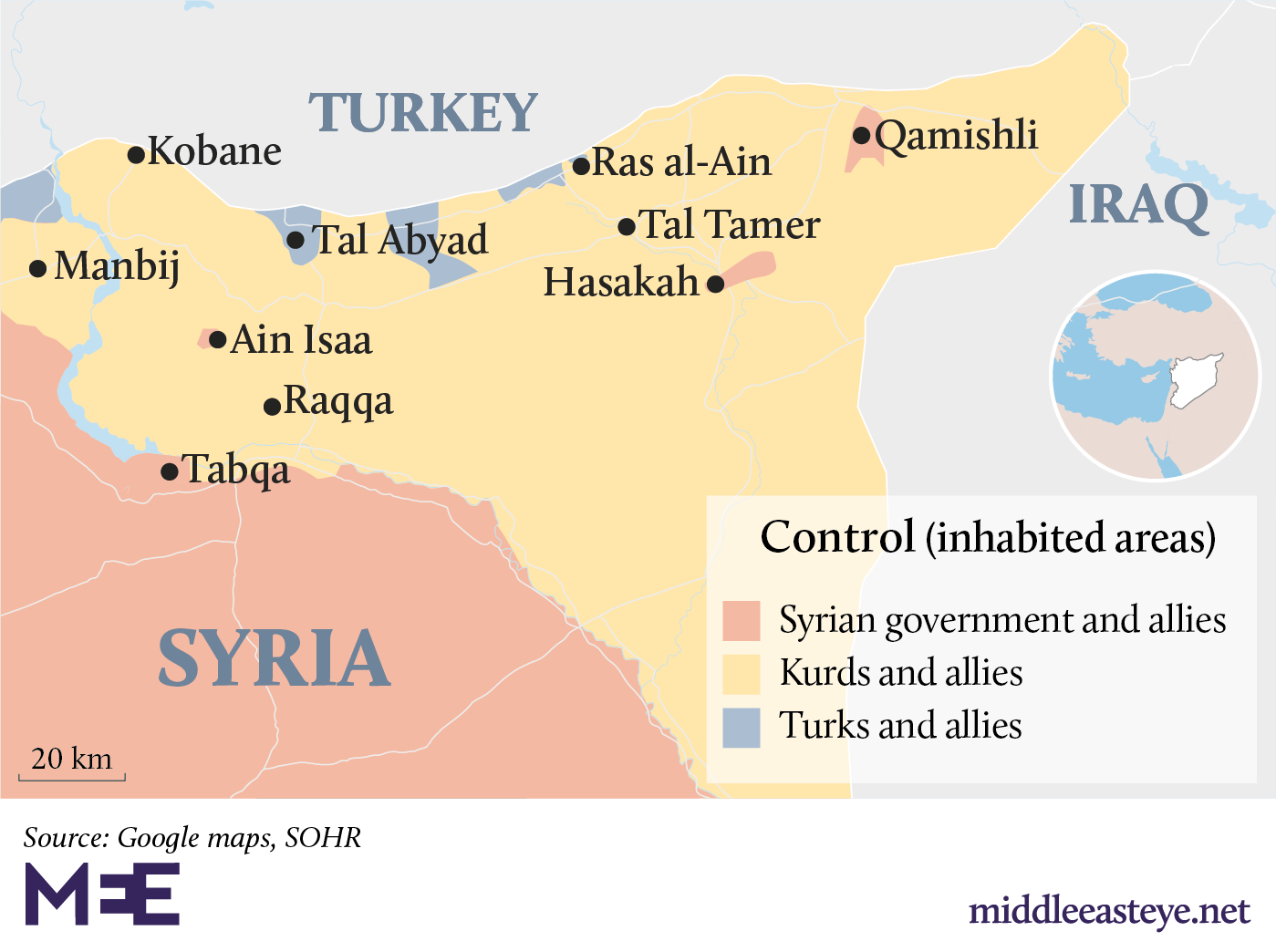 Who controls where northeast Syria