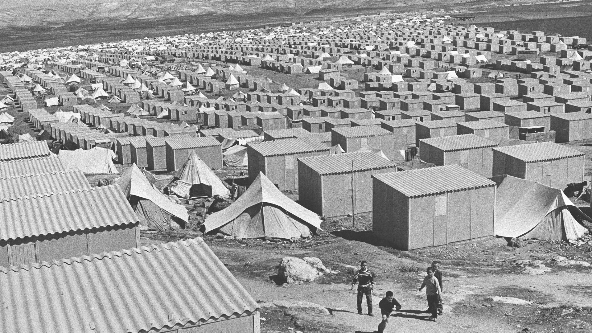 The 12-meter square prefabricated Unrwa shelter room given to each refugee family across Palestine camps within a grided layout, here in Baqa’a camp in Jordan (Courtsey: Unrwa/Photo by G. Nehmeh, 1969)