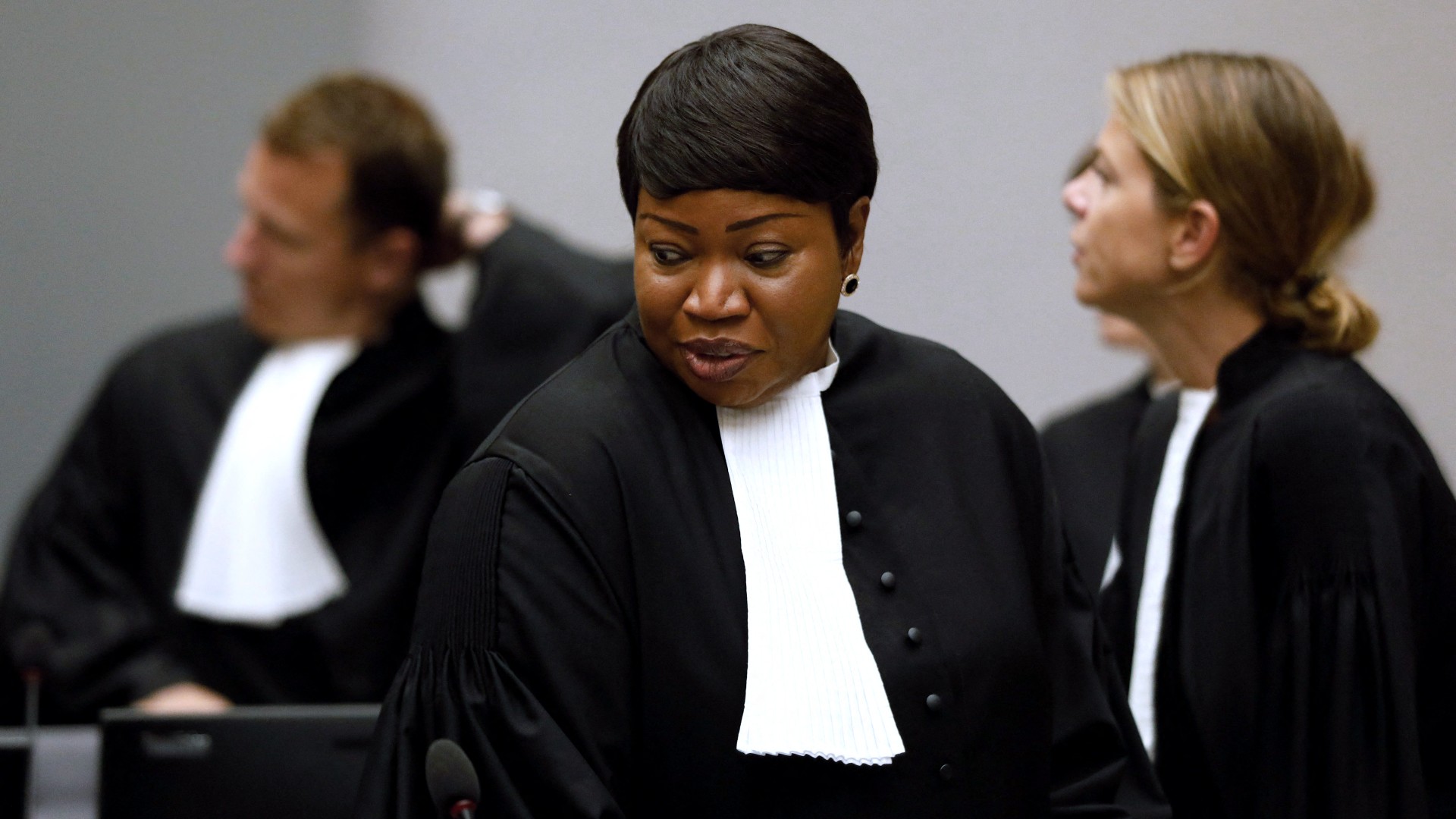 International Criminal Court (ICC) chief prosecutor Fatou Bensouda (C) sits at the courtroom of the International Criminal Court (ICC)