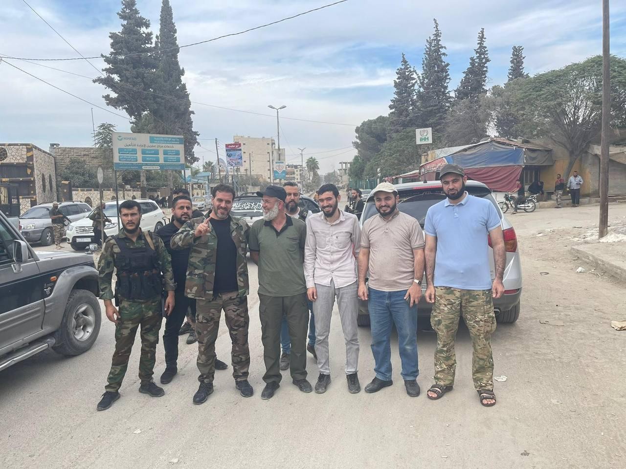 Third Legion commanders pose in Afrin during the HTS advance. HTS took the city hours later (Supplied)