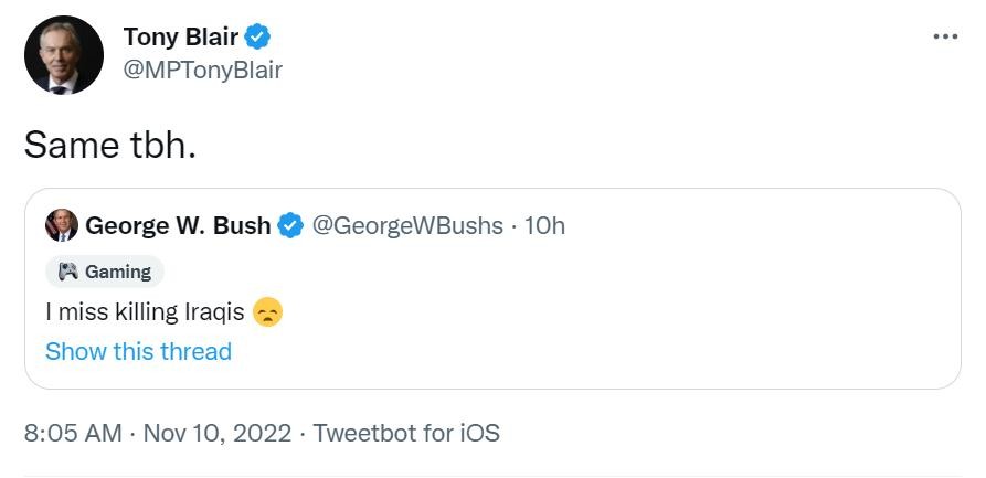 tony blair and george bush parody tweets