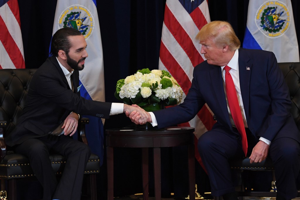 US President Donald Trump and El Salvadoran President Nayib Bukele meet in New York on 25 September (AFP)