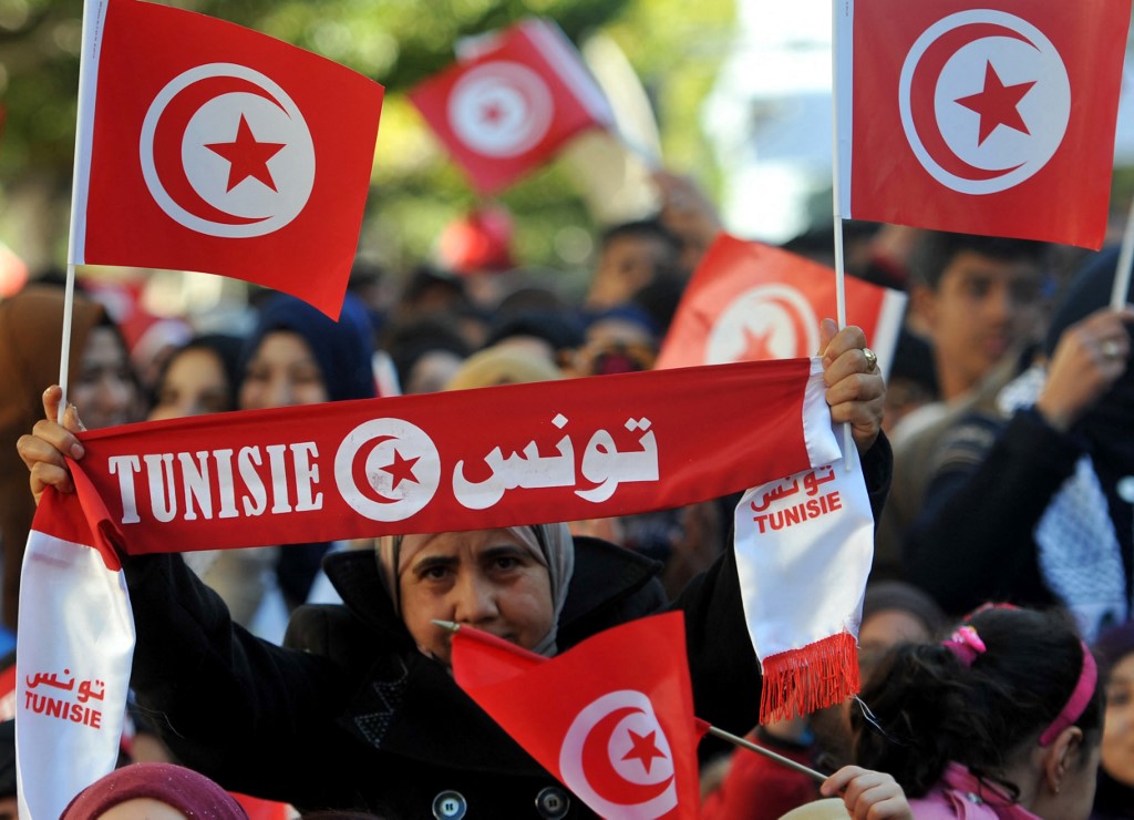 Tunisians mark the anniversary of the Arab Spring in Tunis in 2016 (AFP)