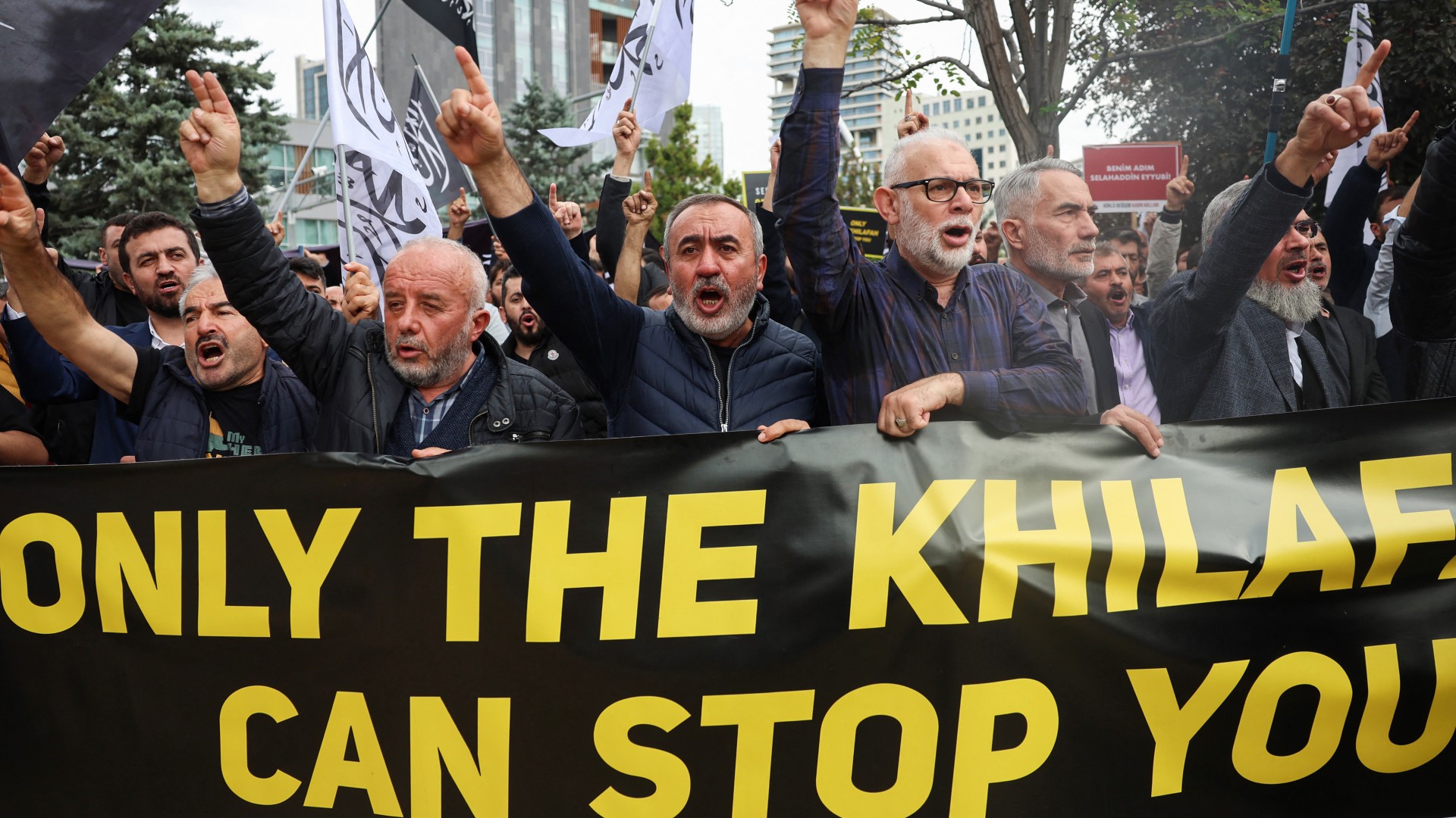 Protestors in Ankara demand the reestablishment of the Islamic State in response to conflict in Gaza on 5 November 2023 (AFP)
