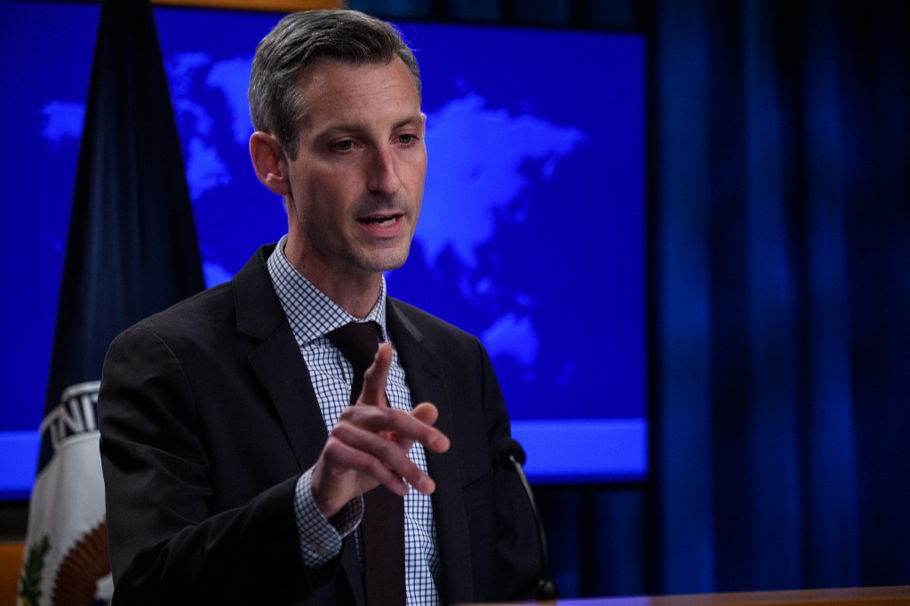 US State Department spokesman Ned Price speaks in Washington on 25 February 2022 (AFP)