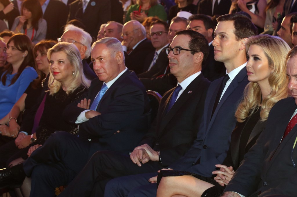 Ivanka Trump, her husband Jared Kushner, US Treasury Secretary Steve Mnuchin, Israeli Prime Minister Benjamin Netanyahu and his wife, Sarah, attend official ceremony to open the US embassy in Jerusalem last May (AFP)