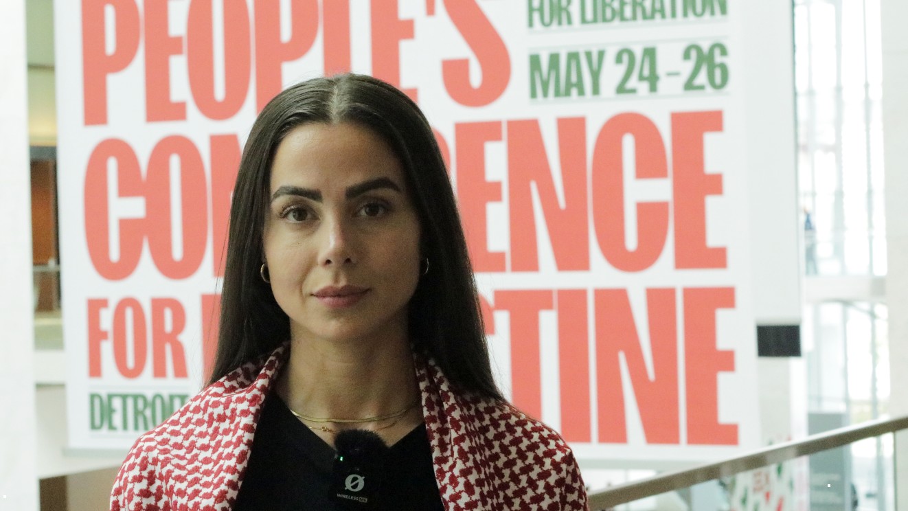 Yara Shoufani with the Palestinian Youth Movement was one of the organisers for the People's Conference for Palestine. This photo was taken during the first day of the conference on 24 May 2024 in Detroit, Michigan.