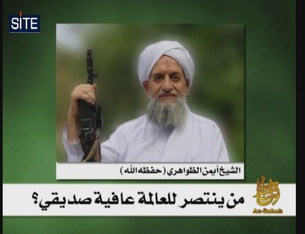 Une image publiée en 2010 montre une capture d’écran du dirigeant d’al-Qaïda Ayman al-Zawihiri (SITE Intelligence Group/AFP)